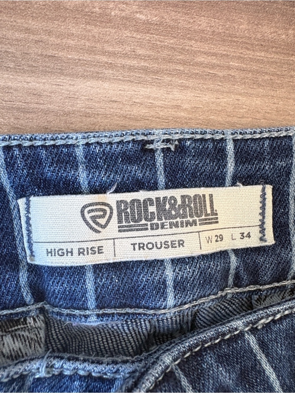 High-Rise Pinstripe Flare Jeans - Blue - Picture 2 of 8